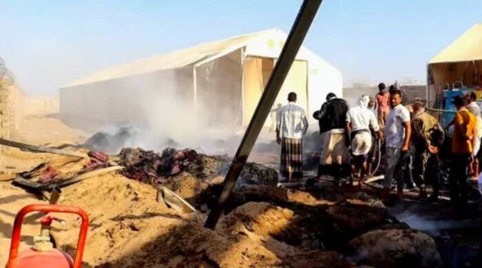 نشوب حريق في مخازن DRC بالخوخة التهم مواد إغاثية