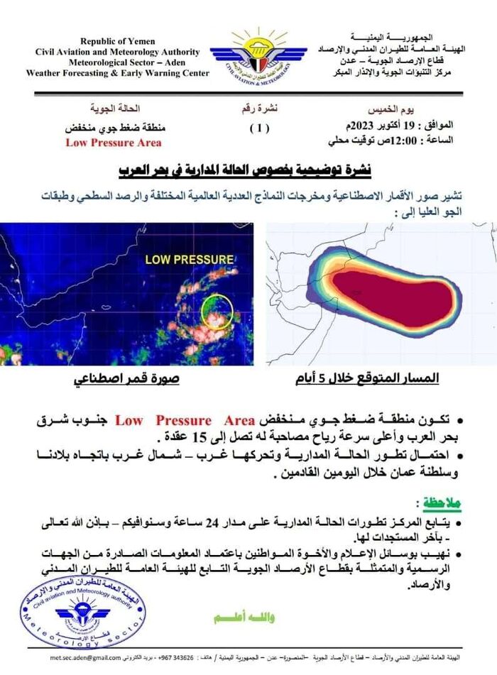 تحذيرات من منخفض جوي يتجه نحو سواحل اليمن