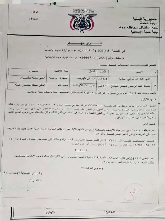 نيابة حجة تتهم قيادياً حوثياً بانتهاك المقابر والاستثمار فوق رفات الموت "وثيقة"