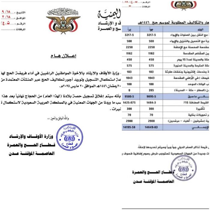 الأوقاف تهيب بالمسجلين لدى وكالات التفويج سرعة استكمال إجراءات تسديد تكاليف الحج